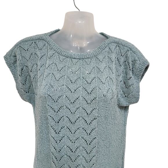 Vintage Weathervane Short Sleeve Cable Knit Sweater Sky Blue Size Medium - Picture 5 of 9